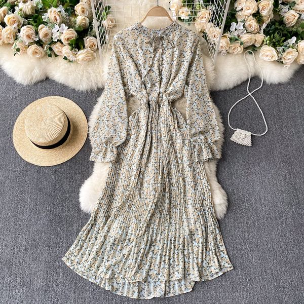 

2021 new singiny sweet floral feminine puff the line dressed bohemian autumn imprint attached long dress ep3n, Black;gray