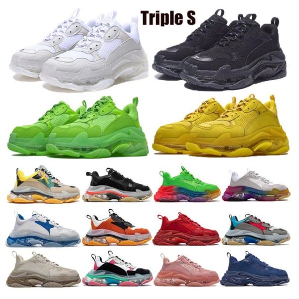 

мода мужчины женщина повседневная обувь папу неон зеленый triple-s 17fw спорт кроссовки tripler черного розовый crystal clear единственной b, Black