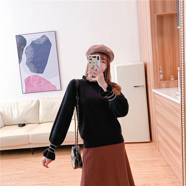 

2021 new autumn/winter new female cashmere turtleneck high casual sleeve lotus sweater h00167 5g1i, White;black