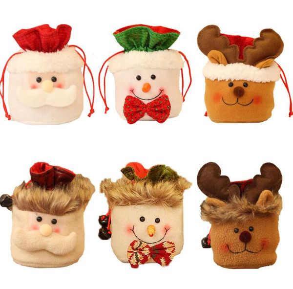 Weihnachtsdekorationstasche, kleiner Weihnachts-Geschenksack aus Baumwollstoff, Süßigkeitensack für Kinder, Schneemann, Elch, Apfeltasche, Weihnachtsbaumdekoration