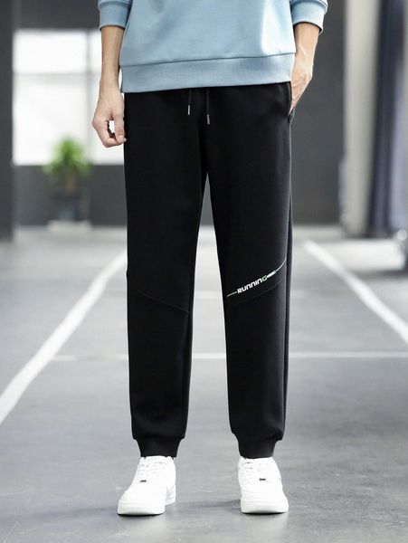 

men letter graphic drawstring waist sweatpants h2bj#, Black