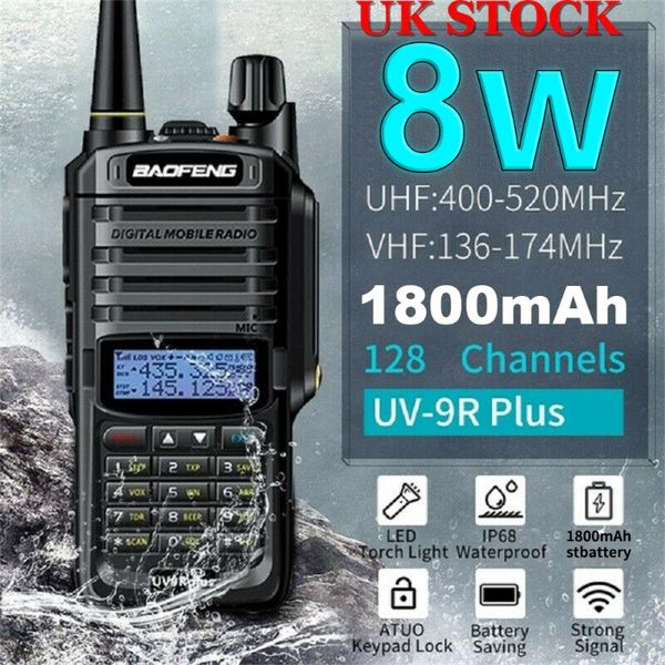 

baofeng uv-9r plus plus 8w ip67 водонепроницаемый vhf uhf walkie talkie портативный двухполосный портативный двухсторонний радио 1800 мач ба