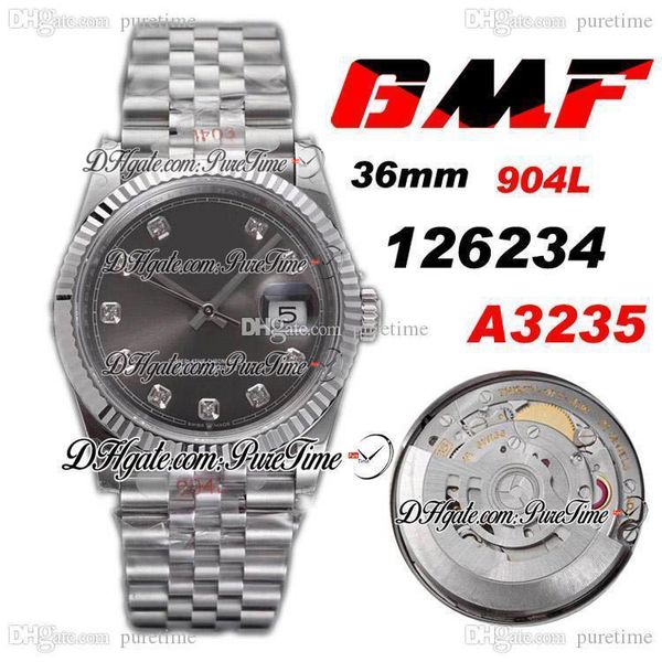 

2021 gmf 126234 36mm date sa3235 automatic womens mens watch gray dial diamonds markers 904l steel case bracelet ptrx just puretime 5ad4, Slivery;brown