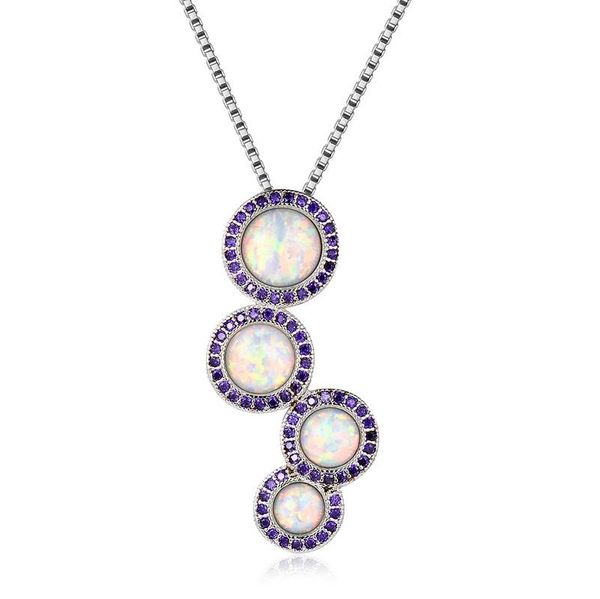 

luxury fashion geometric round opal pendant necklace women elegant temperament romantic wedding accessories charm jewelry gifts, Silver