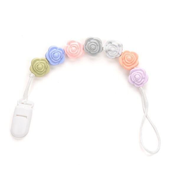 

pacifier clips teething rose flower baby carrier pendant short chain chew toy food grade jewelry silicone teether soother holder q wmteux
