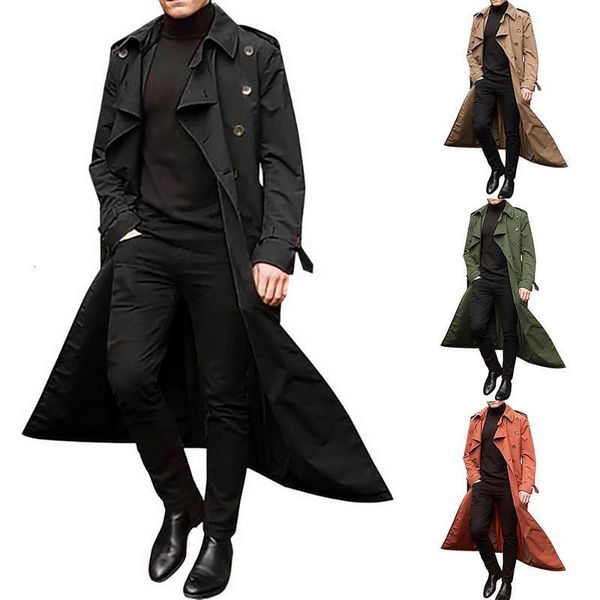 

2020 new business men trench coat fashion design slim double breast thin windbreaker male spring long black coat outwear autumn, Tan;black