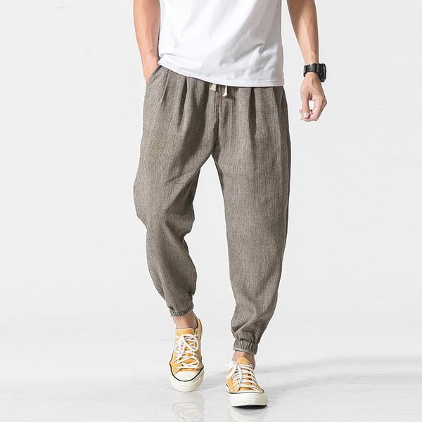 

men's pants brand jogger male harem linen casual baggy ankle-length pant pantalon men fitness loose homme, Black