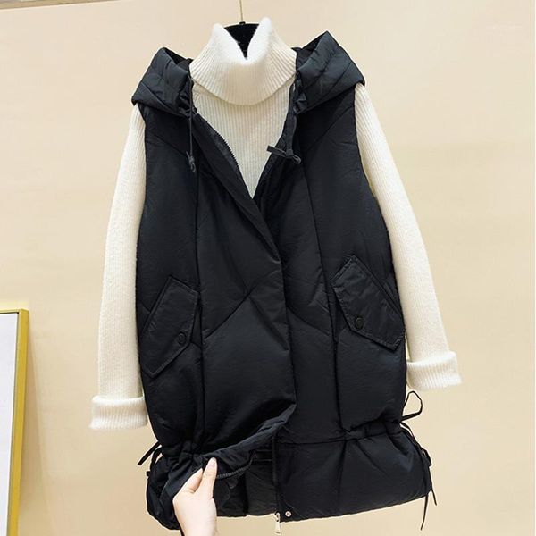 

2020 new fashion women's clothing hooded zipper black vest vests1, Black;white