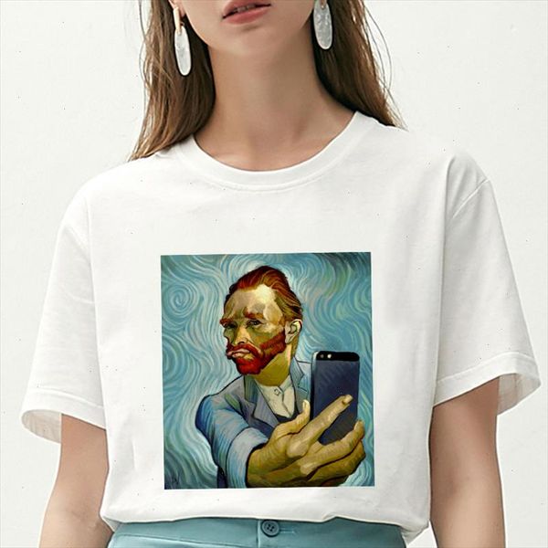 

new summer spoof van gogh oil art women t shirt printed t shirt female casual funny tshirt graphic tee shirts harajuku, White