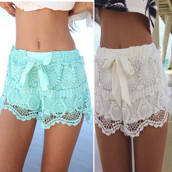 

summer lace shorts women's beach pants, White;black