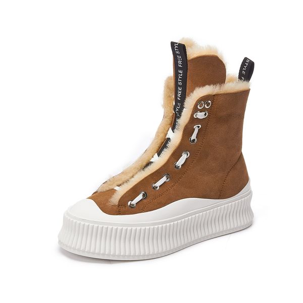 

russian winter women's ankle leather with skin + wool lining vintage snow boots ribbon ymkm, Black