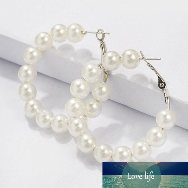 1 paio di eleganti orecchini di perle bianche da 8 mm, orecchini da donna, orecchini a cerchio oversize con perle