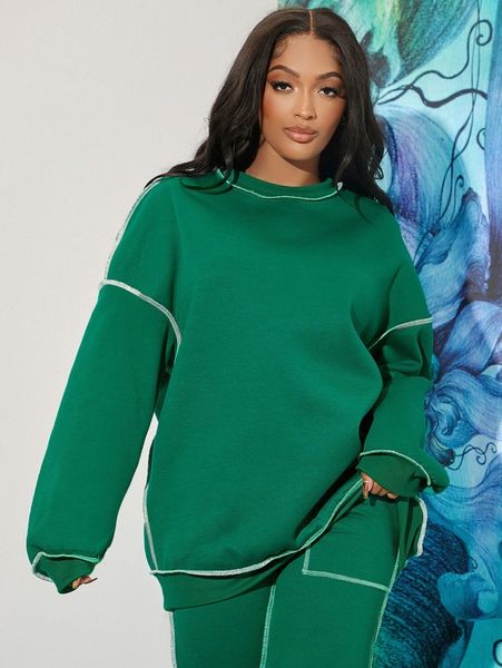 

drop shoulder stitch trim detail sweatshirt r8ef#, White;black
