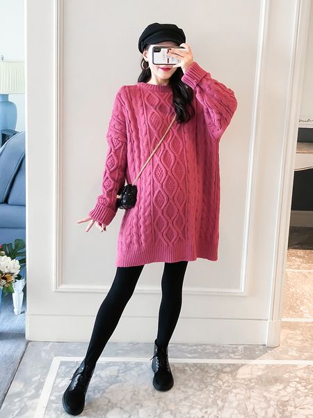 

pregnant women's suit going out fashion medium length thickened large loose wool skirt autumn winter knitwear top, White