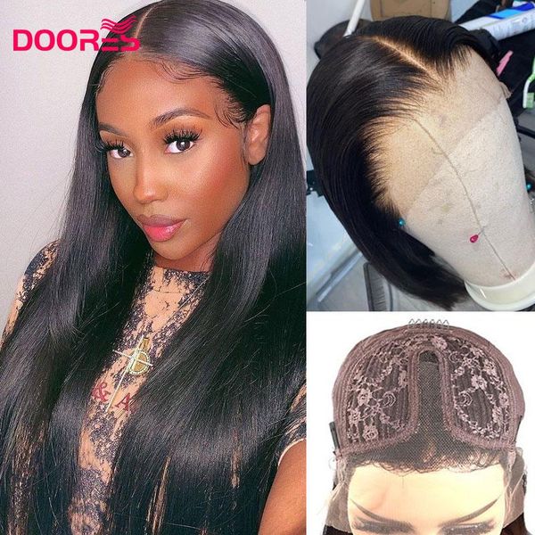

lace wigs straight t shaped part wig remy brazilian human hair for black women 150% m doores, Black;brown