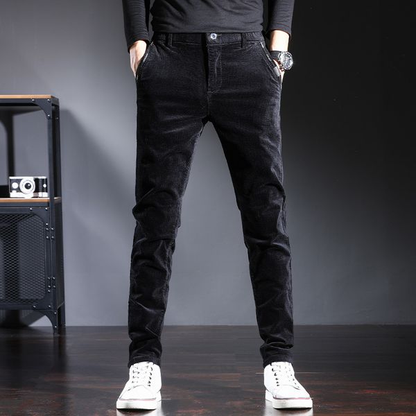 

2021 new autumn korean style fashion men jeans slim fit elastic casual corduroy pants streetwear hip hop designer trousers 7nkf, Blue