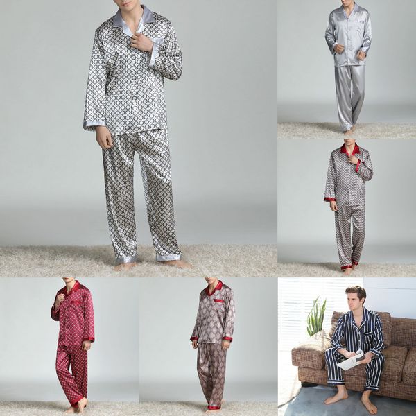 

puimentiua mens silk pajama sets pajamas men sleepwear modern style silk nightgown home male satin soft cozy sleeping q1216, Black;white