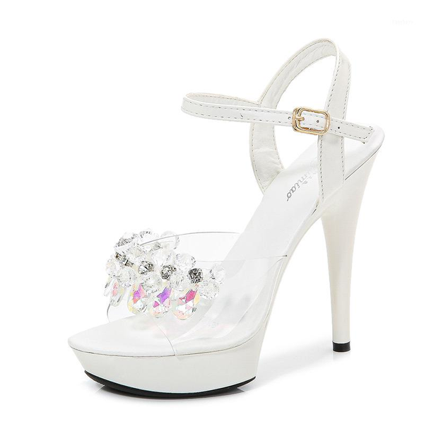 

firmranch women's shoes summer transparent word with crystal bead dating 13cm/15cm high heels1, Black