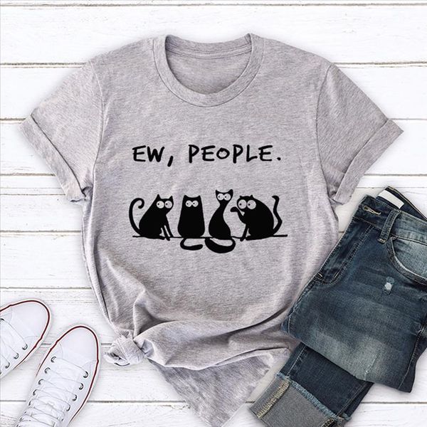 

ew people cute cats print summer women tshirt hipster harajuku graphic tee plus size 100% cotton women loose shirt, White