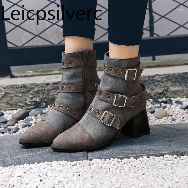 

boots style autumn and winter fashion zipper pointed comfortable thick heel mid short tube women's size 32-48 6cm high1, Black