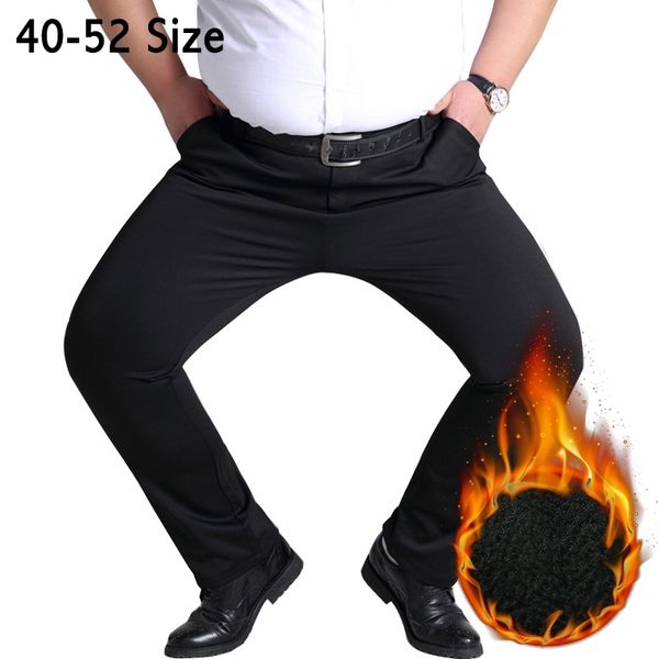 

winter men's casual pants thickened fleece warm business straight stretch trousers black navy plus size 44 45 46 48 50 52 210201