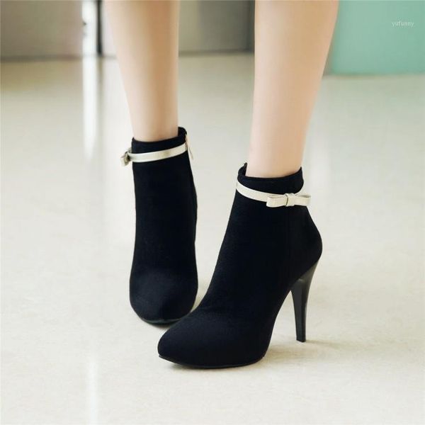 

boots oversized 12 13 14 15 16 17 18 1 fashion with pointed thin heel and bow tie, side zipper, inner waterproof platform1, Black