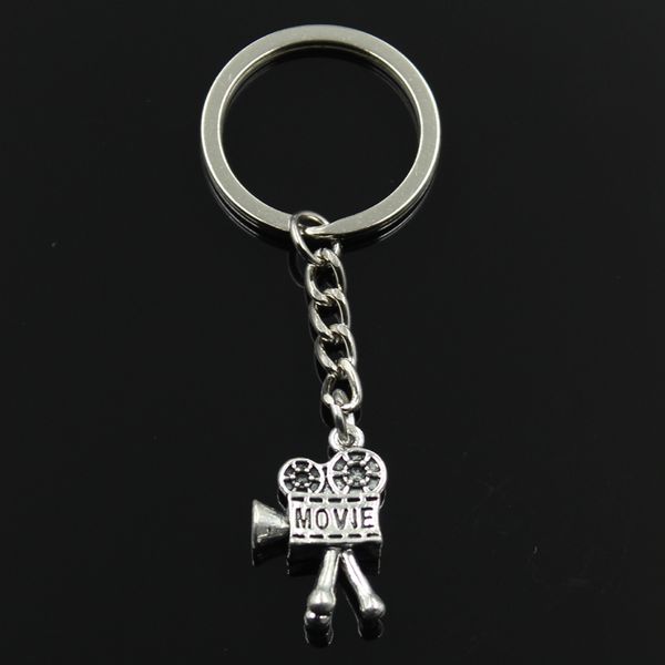 

fashion 30mm key ring metal key chain keychain jewelry antique bronze silver color plated movie camera projector 25x17mm pendant