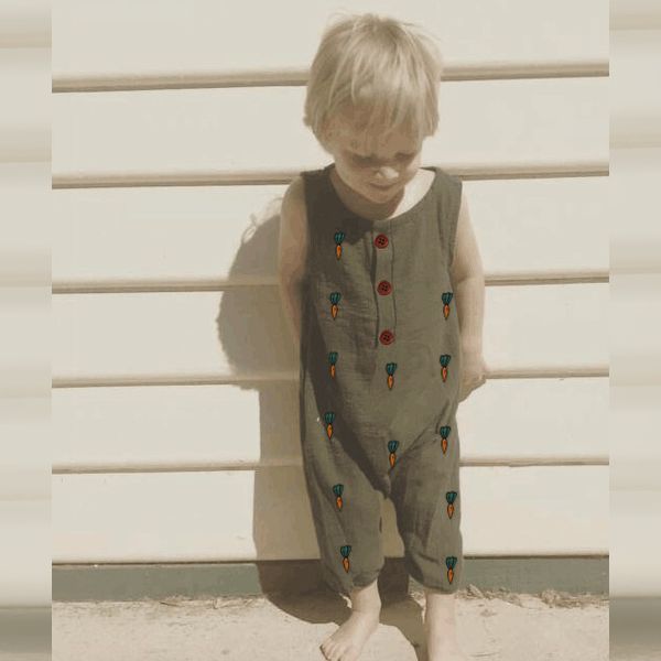 

baby boys and girls carrots cactus print cotton linen gauze crape material sleeveless jumpsuit sunsuit romper 201030, Blue