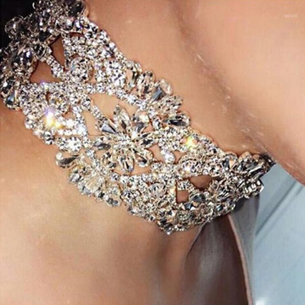 

2020 flowers full rhinestone necklace clavicle widening accessories new nightclub money chain gold / silver1, Golden;silver