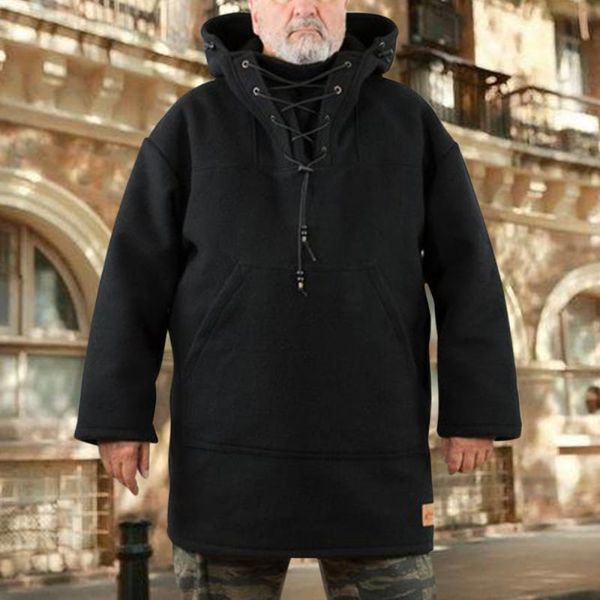 

autumn winter fashion hoodies style mid-length casual woolen men's trendy plus size s--5xl kg-1318, Black