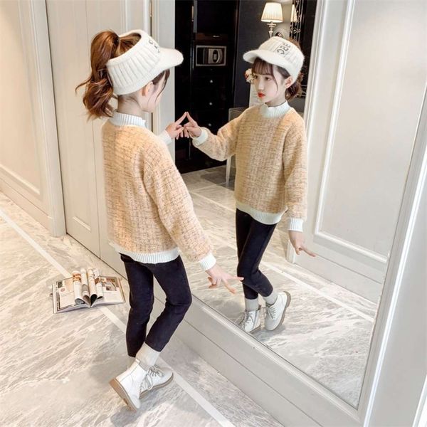 

thickened girls' clothing 2020 mink new cashmere autumn and winter children's knitting sweater, Blue