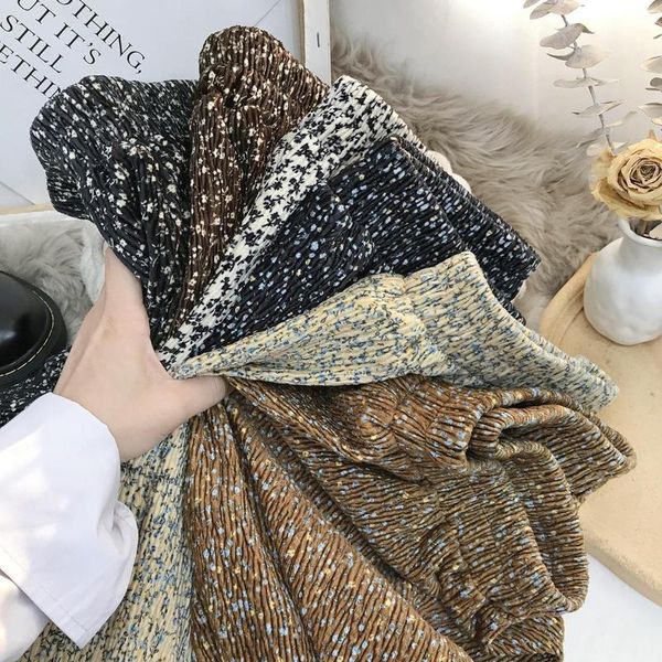 

women 2021 autumn winter floral a-line midi skirt female vintage elastic high waist pleated skirts ladies elegant skirts a311, Black