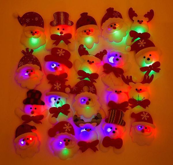 

fdj6santa led glowing gift snowman deer bear glow flashing cartoon brooch badge toy christmas luminous decoration sn1418