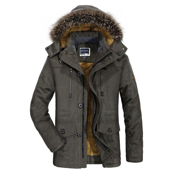 

men men's wear cotton-padded jacket winter cotton-padded clothes added hair thickening big yards long coat, Black