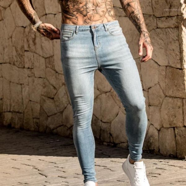 

men's jeans washed denim men pants skinny hip streetwear casual black blue slim stretch biker pencil trouser1