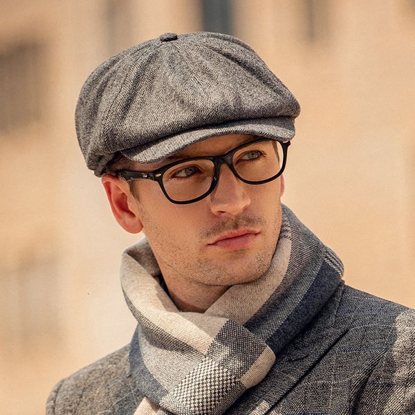 

men newsboy hats wool cap thick warm vintage tweed short brim spring autumn classic style man winter fashion, Blue;gray