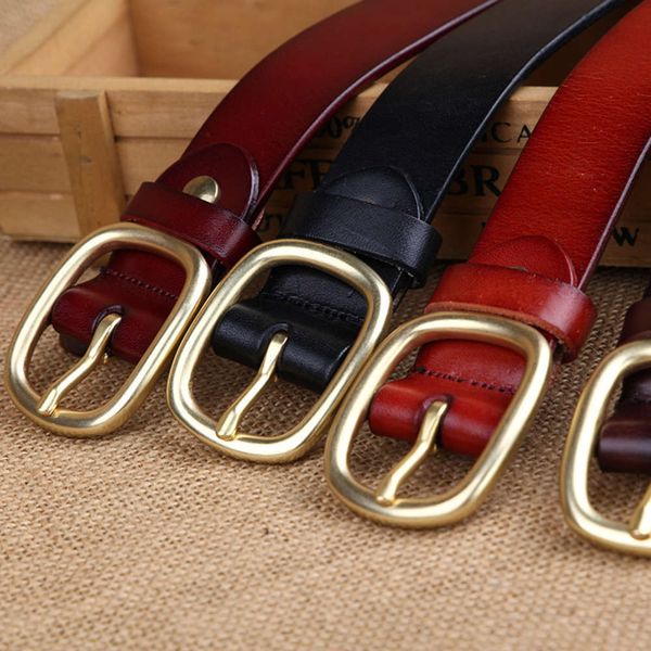

pin wide casual pure copper buckle women's leather belt fashion, Black;brown