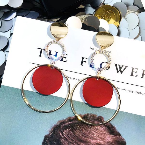 

new fashion hyperbole earrings jewelry for women punk drop earrings cute circle long rhinestone simple boho star, Silver