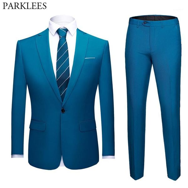 

men's blue 2 pieces suit slim fit notch lapel one button tuxedo blazer jacket pants wedding business formal trajes de hombre 6xl1, White;black
