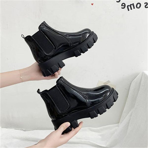 

boots 2021 spring patent leather ankle women motorcycle female fashion shoes woman thick sole punk boot black eu 35-391