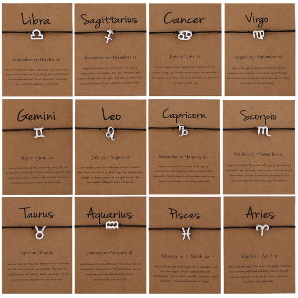 

rope 12 constellation card adjustable black bracelet, Silver