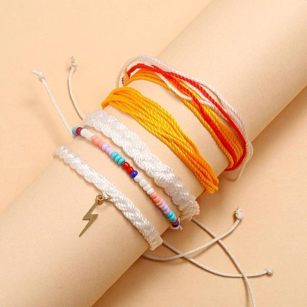 

multi-layer 2020 summer fashion jewelry 5pcs/set flexible bohemia rope chain beads color handmade adjustable bracelet fo, Golden;silver