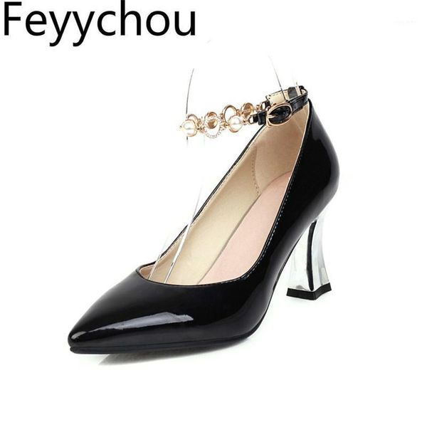 

women's pumps shoes pointed toe buckle high heel strange style patent leather 2021 new fashion casual party black size34-471