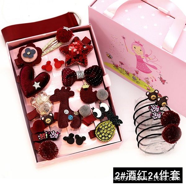 

children's hairpin set princess headdress 24 piece set cute baby hair rope bow hairpin female gift box, Slivery;white