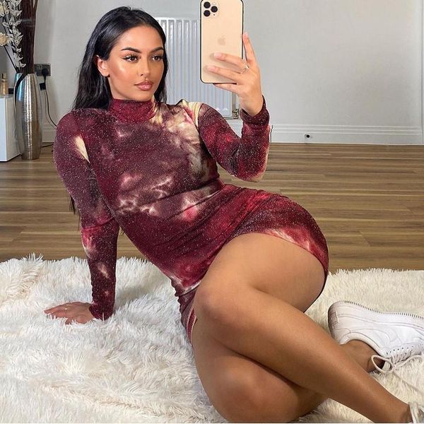 

casual dresses 2021 winter dress women club print high neck streetwear skinny regular long sleeve bodycon mini female vestido robe, Black;gray