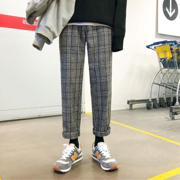 

2019 summer new fashion men's camouflage korean version of loose harajuku straight casual plaid trousers hip hop1, Black
