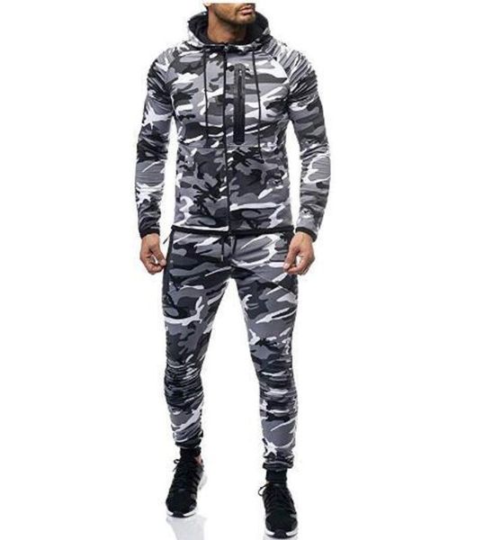 

2019 men's sports camouflage suit arm pleated fitness casual wear, Gray