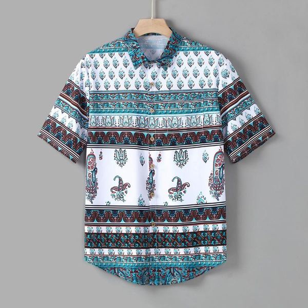 

feitong mens summer hawaiian shirt blouse multicolor lump chest pocket short sleeve round hem loose shirts blouse chemise homme, White;black