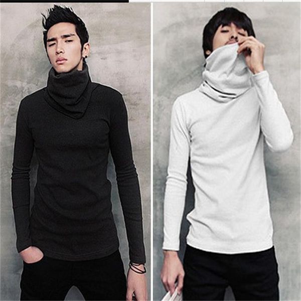 

autumn and winter korean fashion men's new fashion personality pile collar versatile slim long sleeve men's bottoming shirt large, White;black