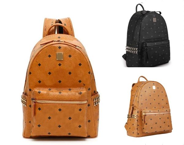 Bolsas de couro de alta qualidade 2 tamanhos masculinos e femininos mochila escolar famosa impressão rebite mochila designer senhora bolsas menino e menina mochila